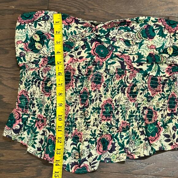 Free People One More Time Tube Top Green Pink Floral Strapless Size Large - Picture 5 of 9